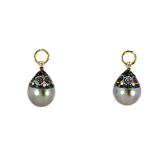Circle Motif Maki-e Tahitian Drop Pearl Earring Jackets