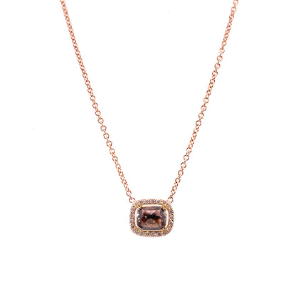 Rose Cut Cognac Diamond Pendant Necklace with Champagne Diamonds and 18k Rose Gold