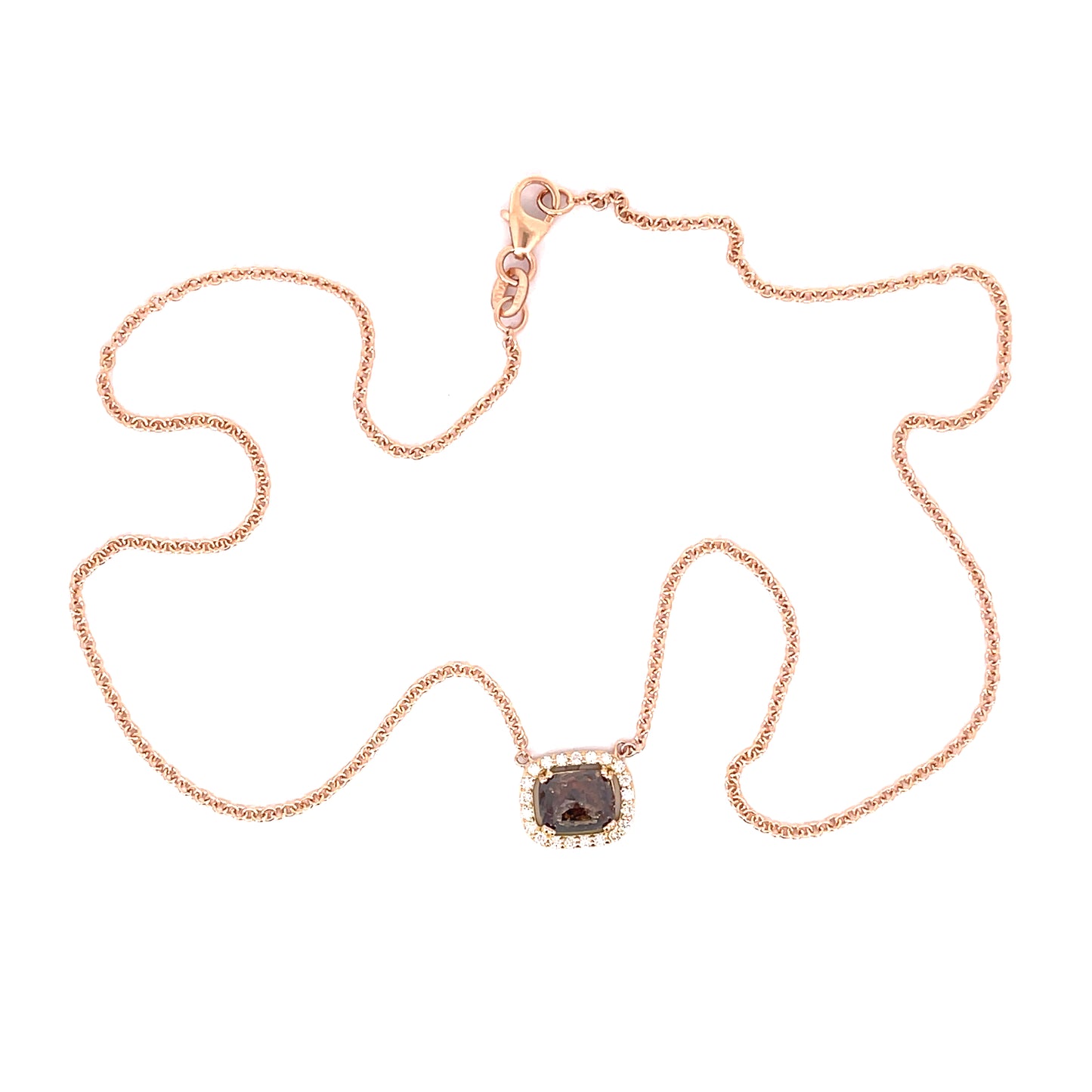 Rose Cut Cognac Diamond Pendant Necklace with Champagne Diamonds and 18k Rose Gold