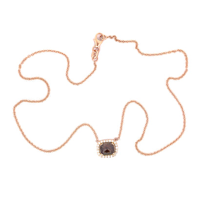 Rose Cut Cognac Diamond Pendant Necklace with Champagne Diamonds and 18k Rose Gold