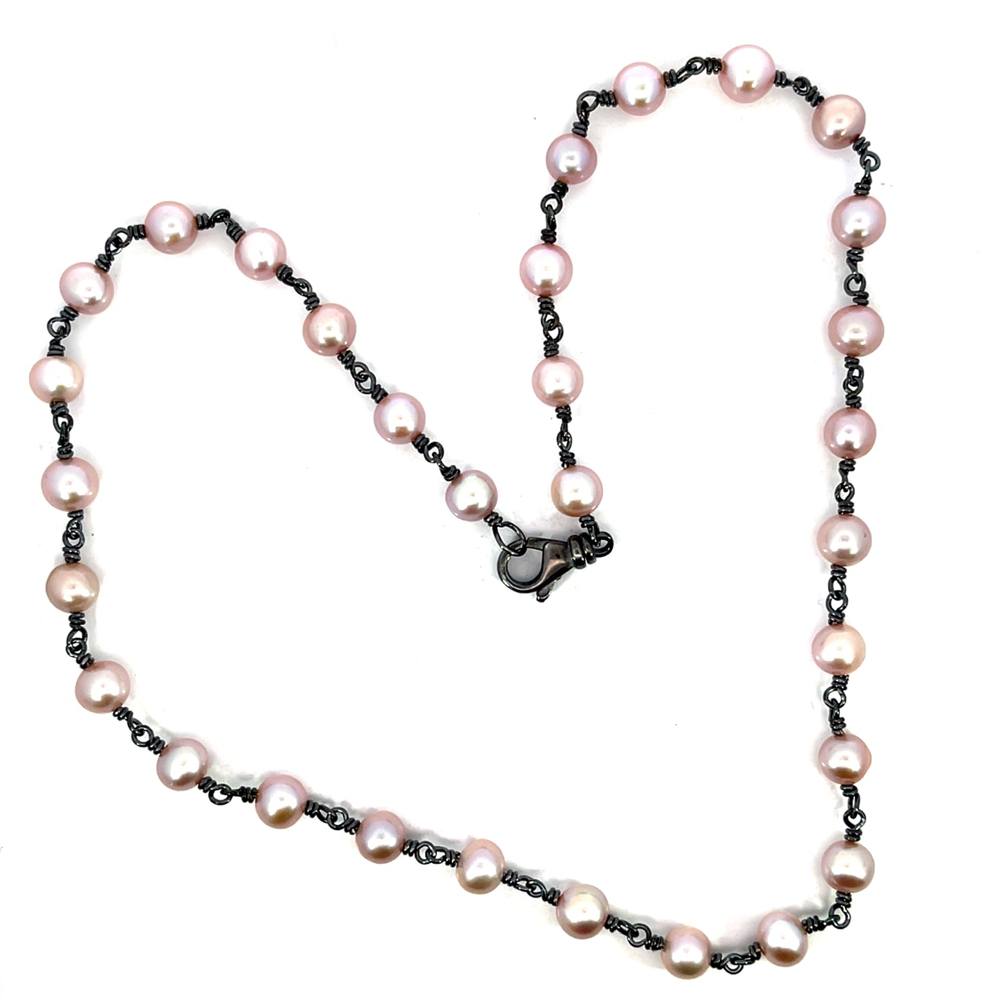 Oxidized Sterling Silver and Lavender Freshwater Pearl Necklace
