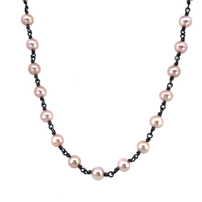 Oxidized Sterling Silver and Lavender Freshwater Pearl Necklace