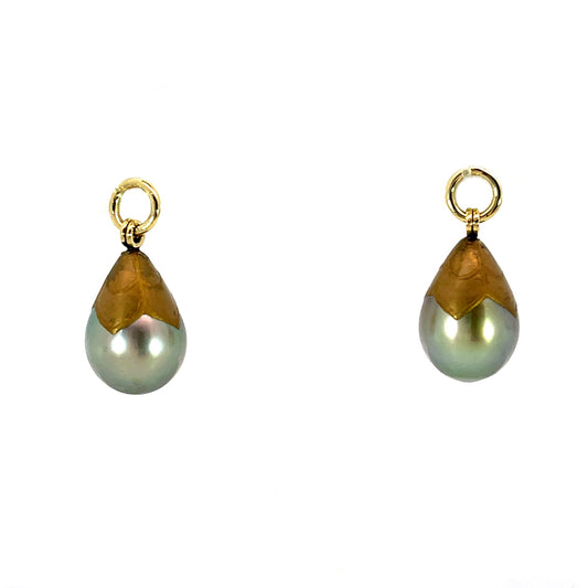 Gold Petal Maki-e Tahitian Drop Pearl Earring Jackets