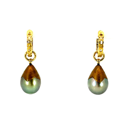 Gold Petal Maki-e Tahitian Drop Pearl Earring Jackets