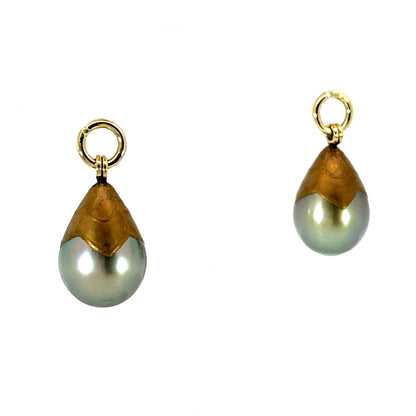 Gold Petal Maki-e Tahitian Drop Pearl Earring Jackets
