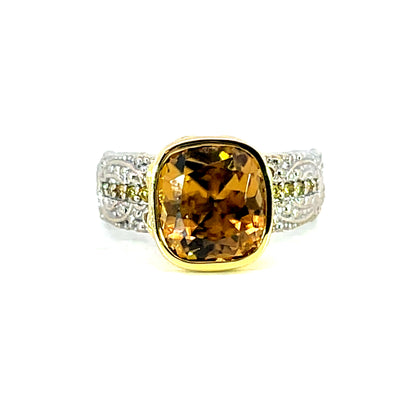 Two-Tone 18k Gold Zircon Ring with Yellow Diamonds
