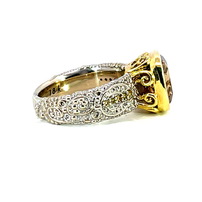 Two-Tone 18k Gold Zircon Ring with Yellow Diamonds