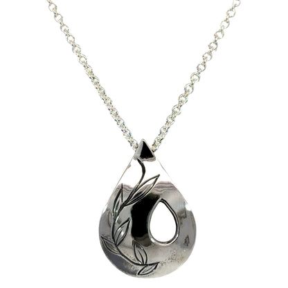 Hand Engraved Sterling Silver Botanical Teardrop Pendant