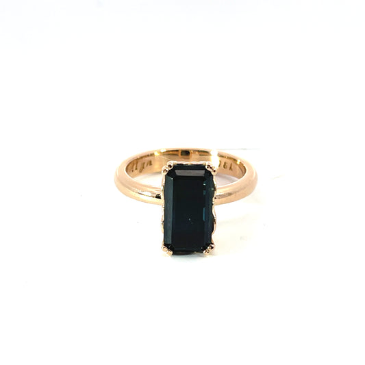 Octagon Cut Indicolite Tourmaline Scroll Ring with 18k Rose Gold