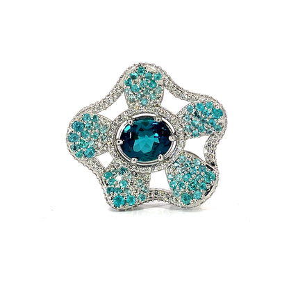 Indicolite and Paraiba Tourmaline Platinum Flower Modullyn Clasp
