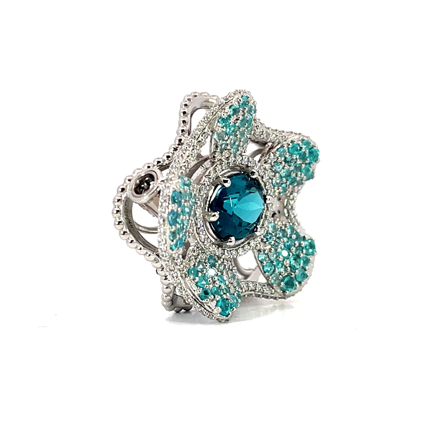 Indicolite and Paraiba Tourmaline Platinum Flower Modullyn Clasp