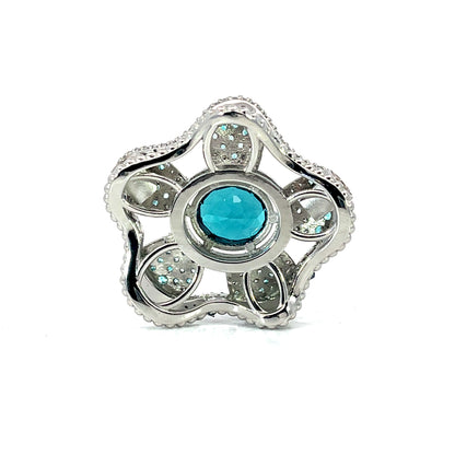 Indicolite and Paraiba Tourmaline Platinum Flower Modullyn Clasp
