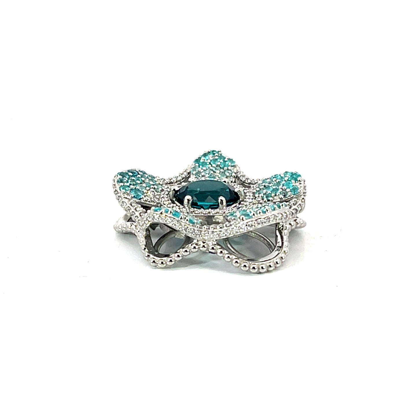 Indicolite and Paraiba Tourmaline Platinum Flower Modullyn Clasp