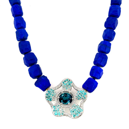 Indicolite and Paraiba Tourmaline Platinum Flower Modullyn Clasp