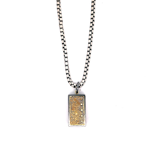 Men's Oxidized Sterling Silver Rectangular Pendant with 18k Yellow Gold Rivets and 24k Gold Detailing