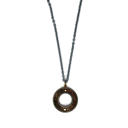 Men's Oxidized Sterling Silver Pendant with Rusted Iron and 18k Yellow Gold