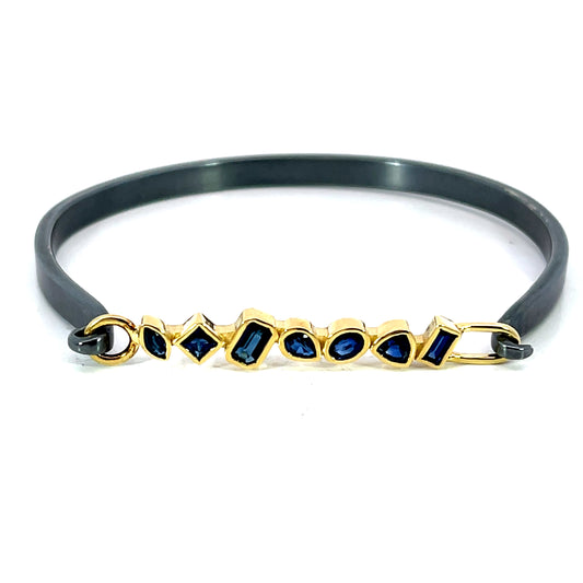 Mixed Blue Sapphire Hinged Bar Bracelet