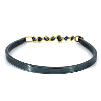 Mixed Blue Sapphire Hinged Bar Bracelet