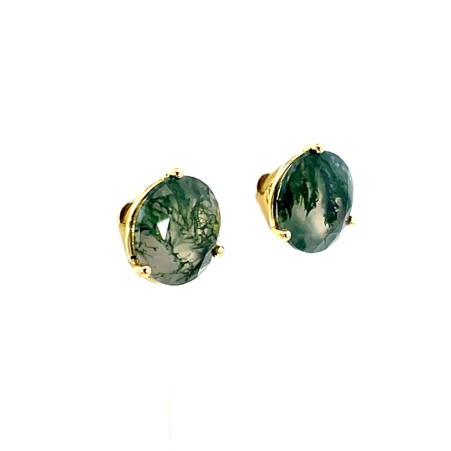 18k Yellow Gold Moss Agate Studs
