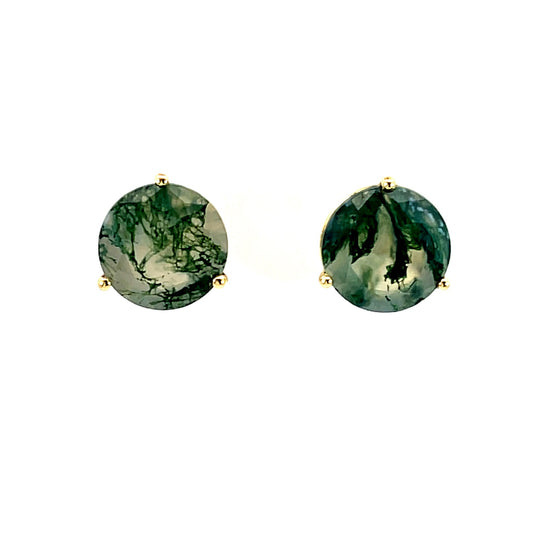 18k Yellow Gold Moss Agate Studs