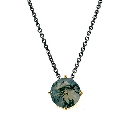 18k Yellow Gold Moss Agate Pendant Necklace