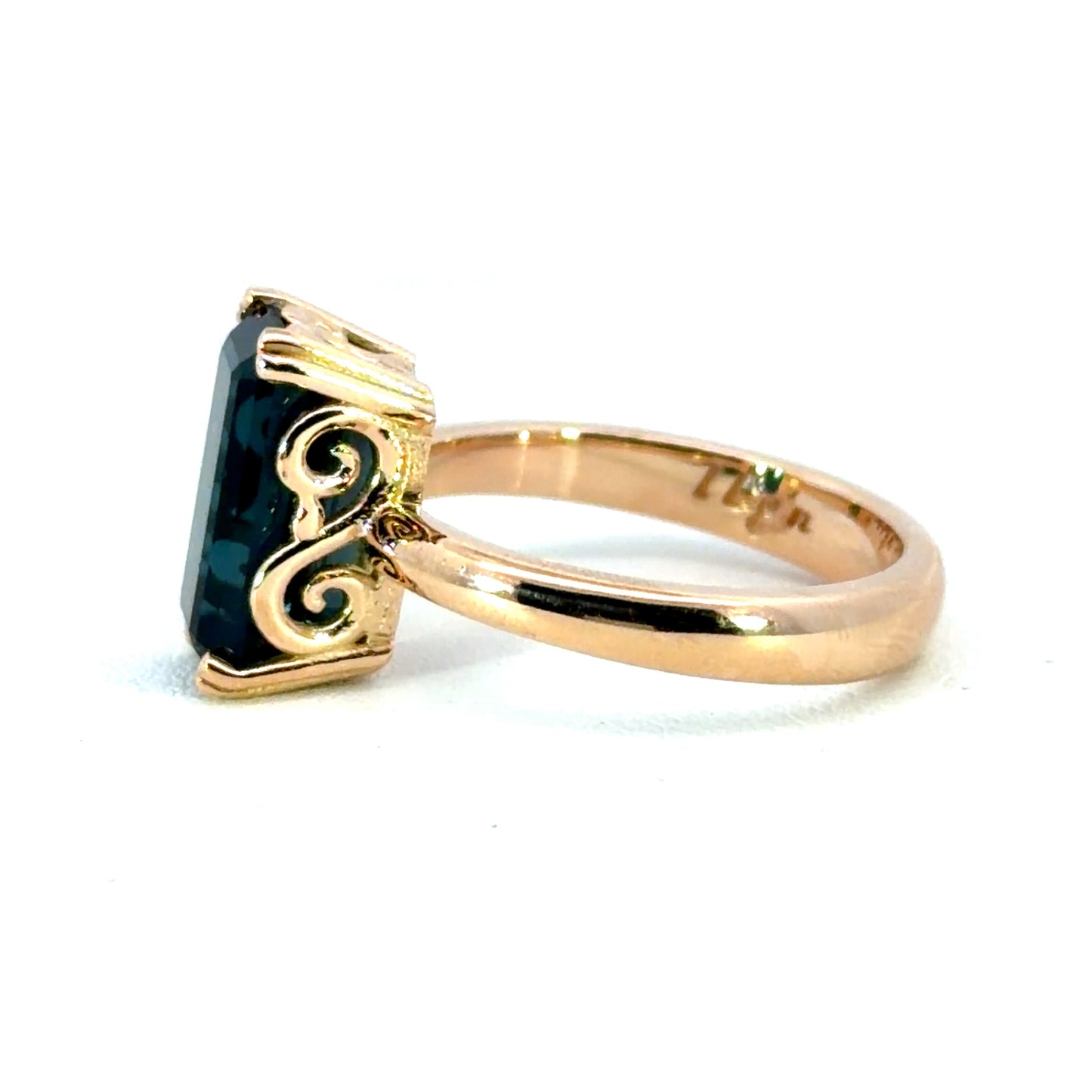 18k Rose Gold Indicolite Tourmaline Scroll Ring