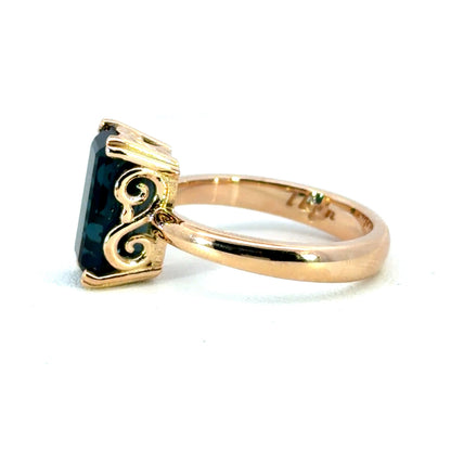 18k Rose Gold Indicolite Tourmaline Scroll Ring