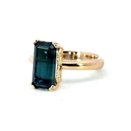 18k Rose Gold Indicolite Tourmaline Scroll Ring