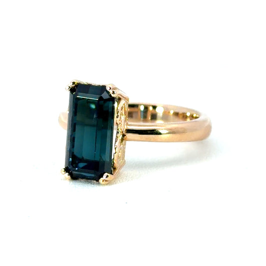 18k Rose Gold Indicolite Tourmaline Scroll Ring