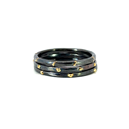 Oxidized Sterling Silver and18k Yellow Gold Stacking Rings