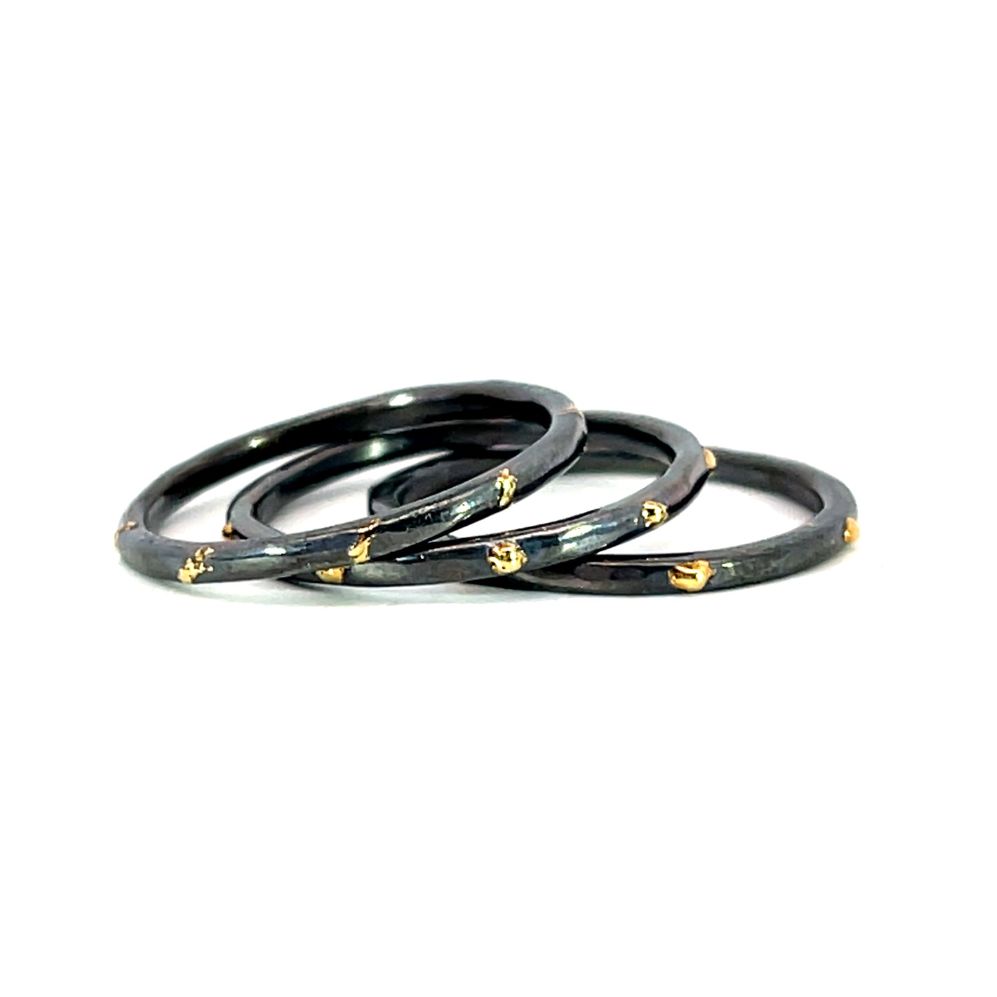 Oxidized Sterling Silver and18k Yellow Gold Stacking Rings