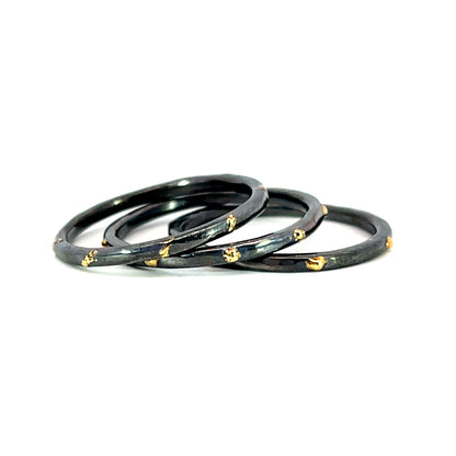 Oxidized Sterling Silver and18k Yellow Gold Stacking Rings
