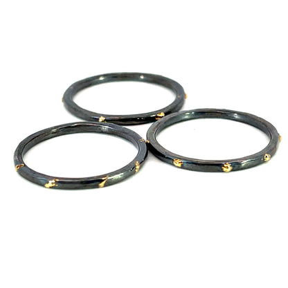 Oxidized Sterling Silver and18k Yellow Gold Stacking Rings