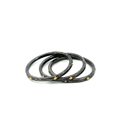 Oxidized Sterling Silver 3 Stacking Rings with 18k Yellow Gold