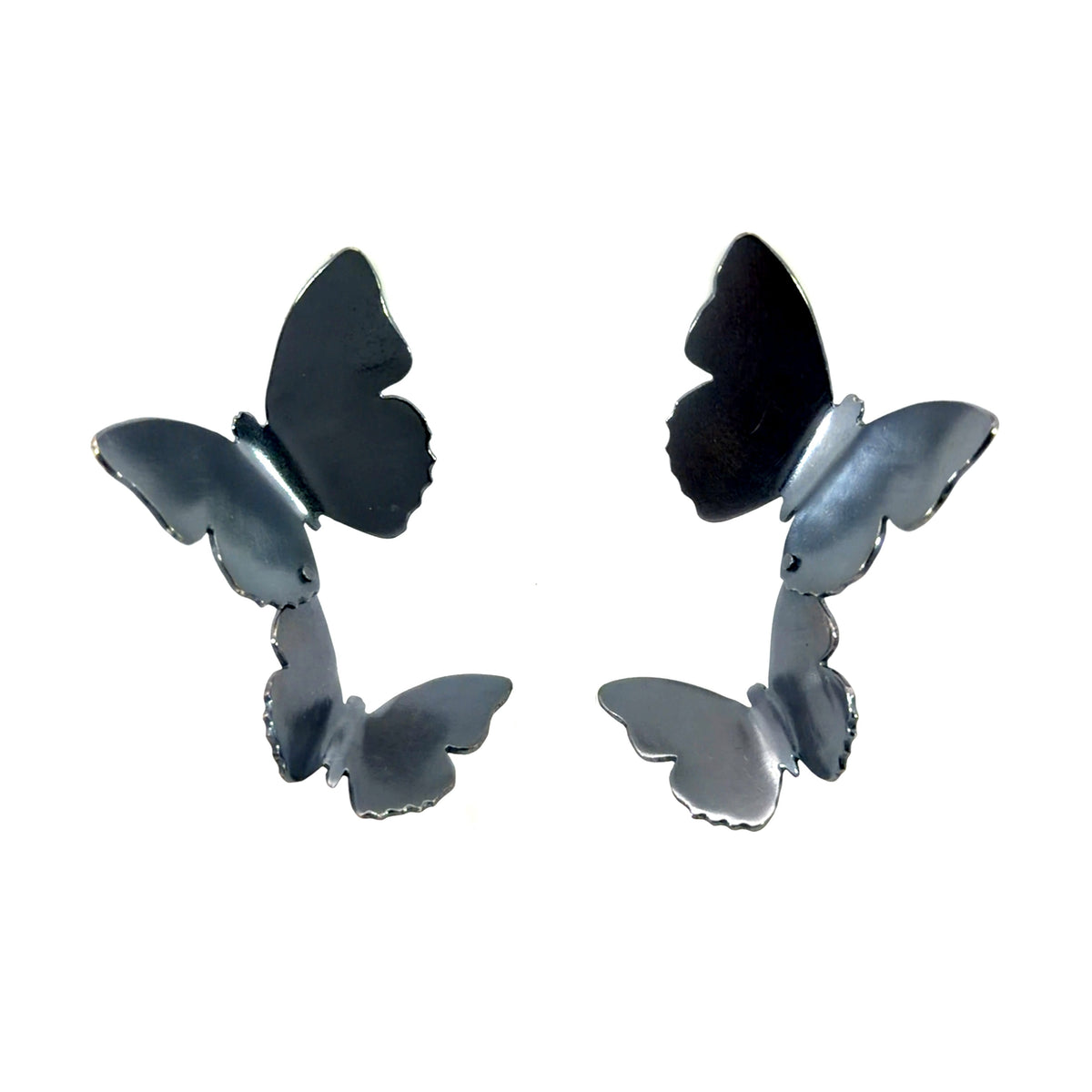 Oxidized Sterling Silver Double Butterfly Studs