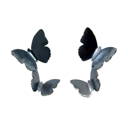 Oxidized Sterling Silver Double Butterfly Studs