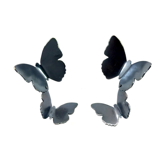 Oxidized Sterling Silver Double Butterfly Studs