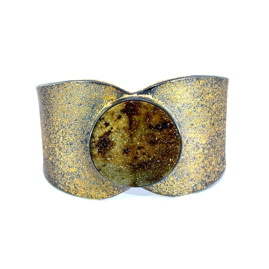 Oxidized Sterling Silver Cinnamon to Cognac Druzy Cuff with Yellow Gold