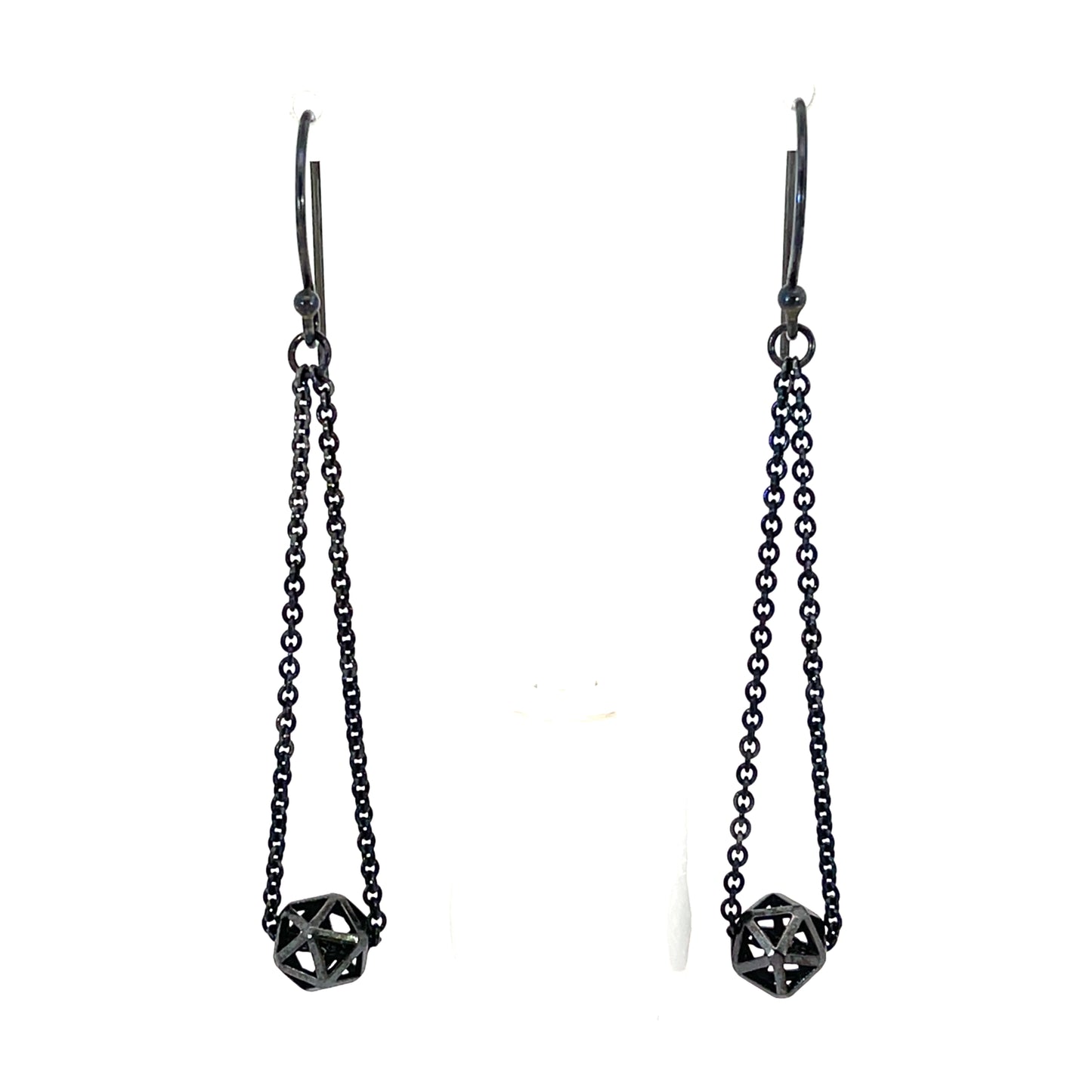 Oxidized Sterling Silver Isohedron and Cable Chain Drop Earrings