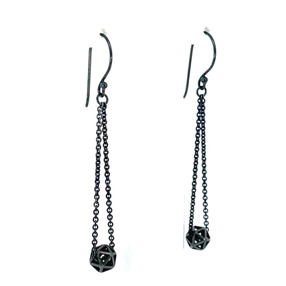 Oxidized Sterling Silver Isohedron and Cable Chain Drop Earrings