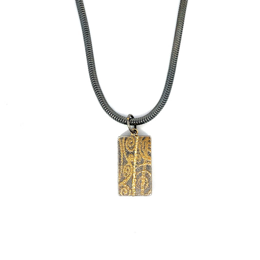 Oxidized Sterling Silver Rectangular Pendant with 18k Yellow Gold Detailing