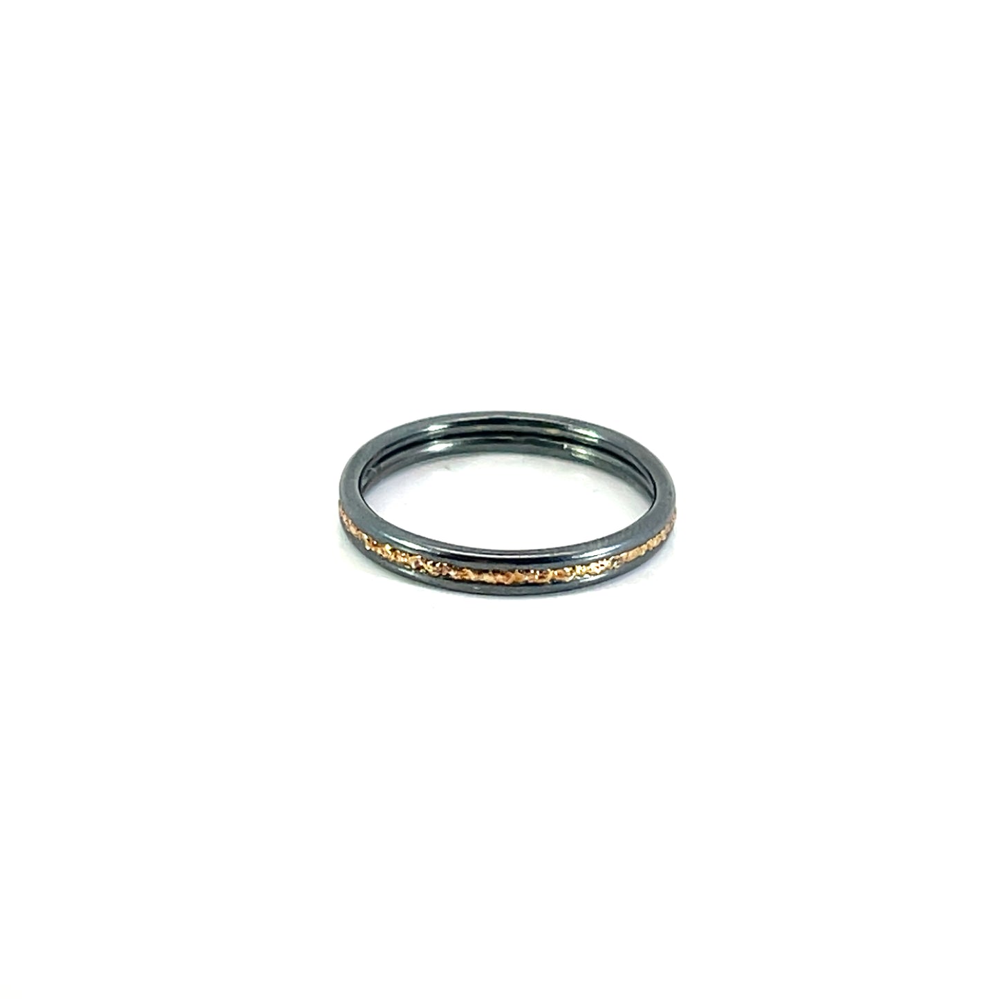 (Size 5.5) Oxidized Sterling Silver and 14k Yellow Gold "Double Band" Ring