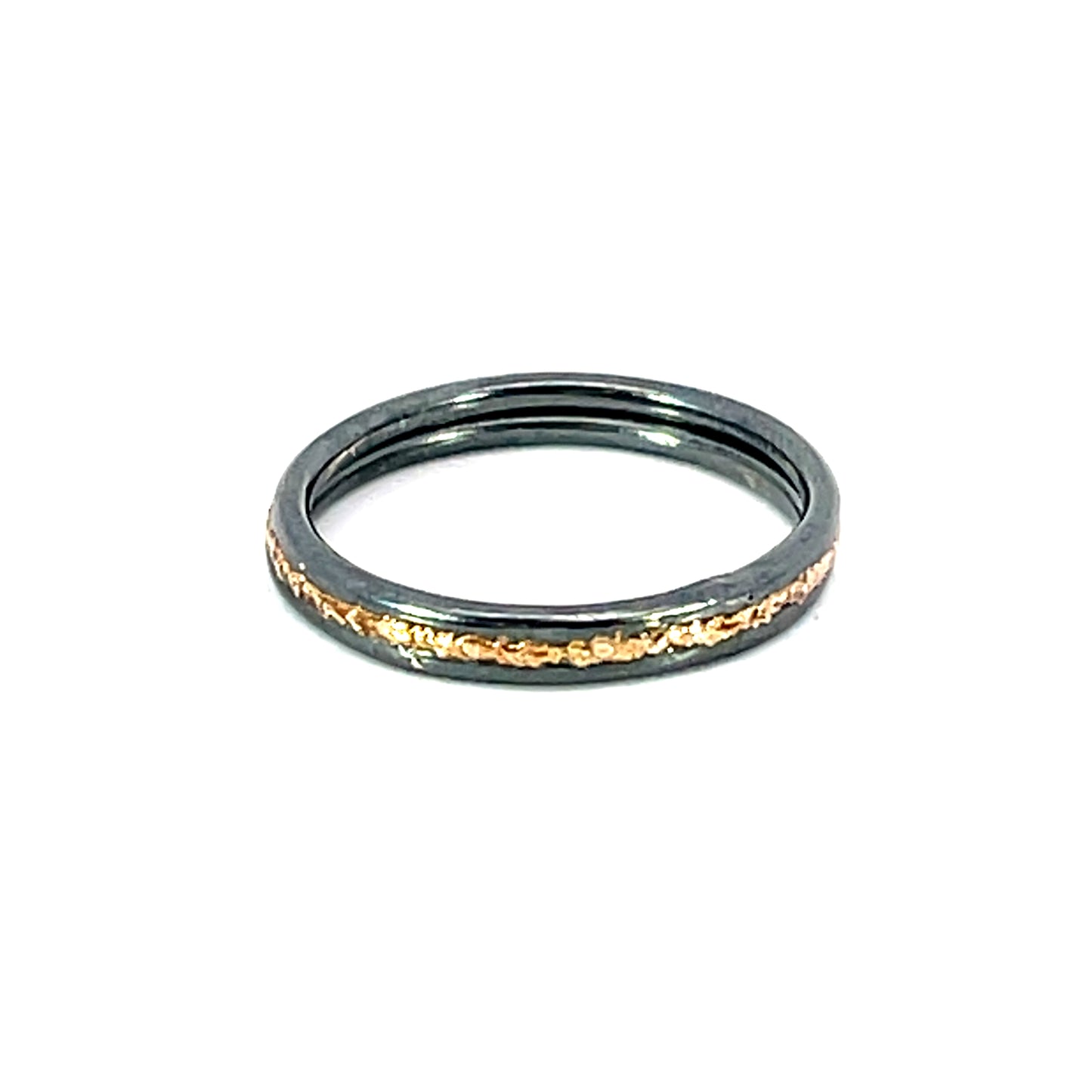 (Size 5) Oxidized Sterling Silver and 14k Yellow Gold "Double Band" Ring