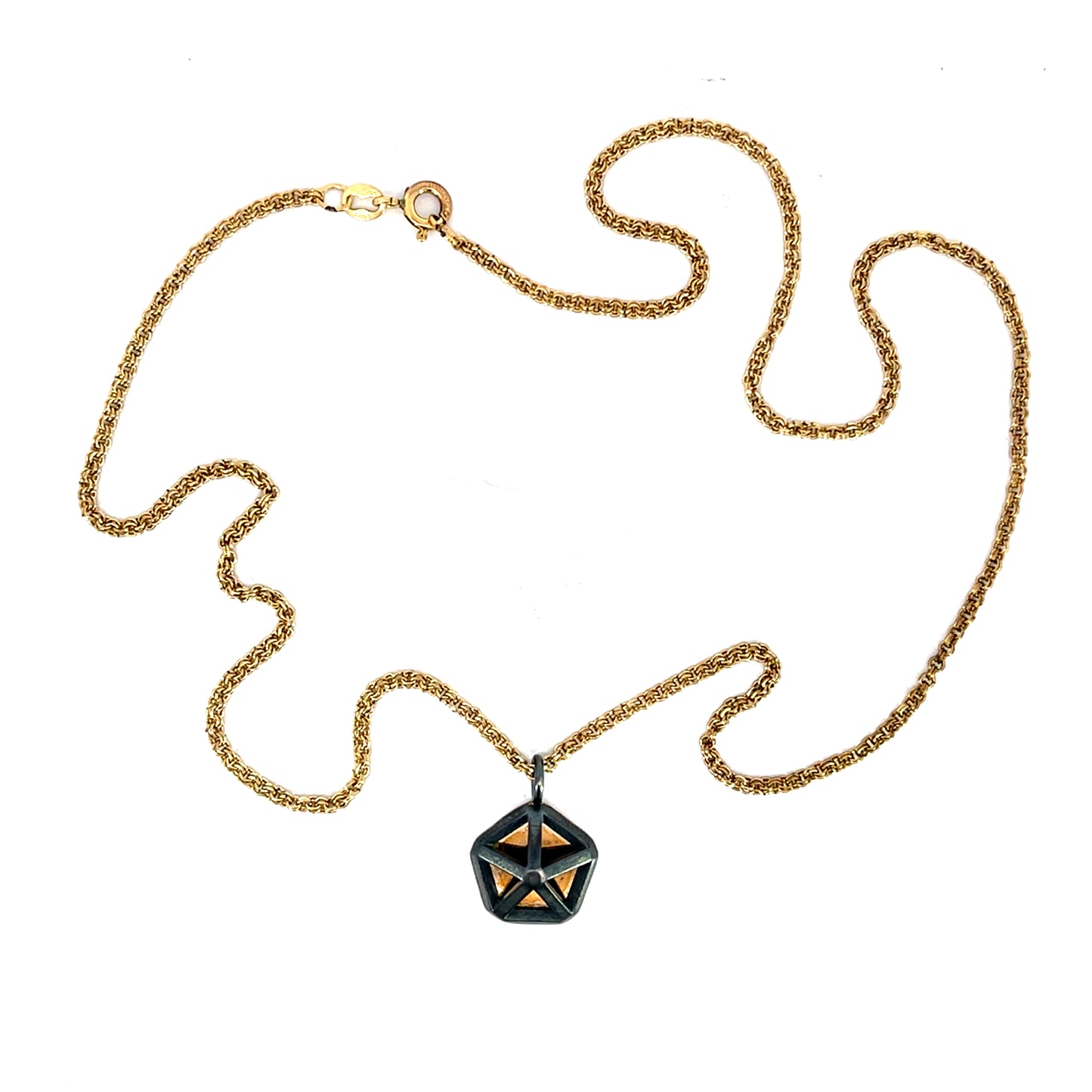 Oxidized Sterling Silver and 14k Yellow Gold Pentagon Necklace