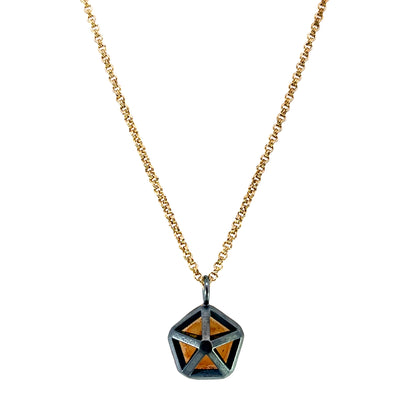 Oxidized Sterling Silver and 14k Yellow Gold Pentagon Necklace