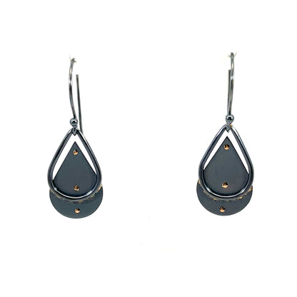 Oxidized Sterling Silver and 14k Yellow Gold Teardrop Dangle Earrings