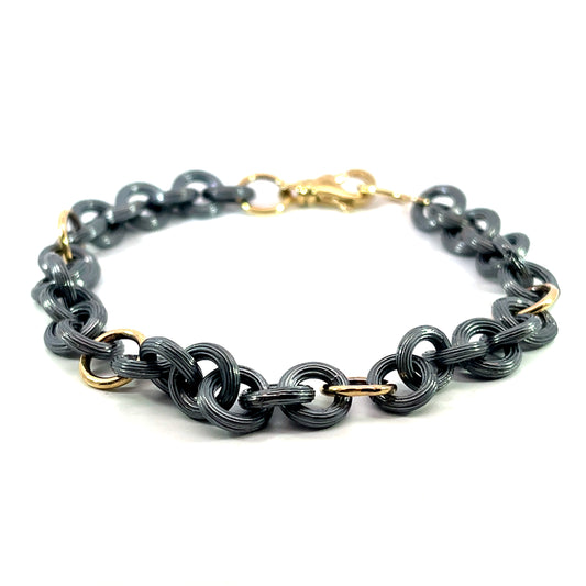 Oxidized Sterling Silver and 18k Yellow Gold Chain Link Bracelet