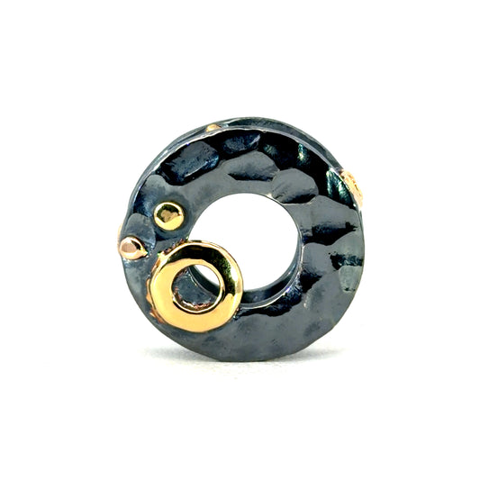 Oxidized Sterling Silver Donut Clasp with 18k Yellow and Rose Gold