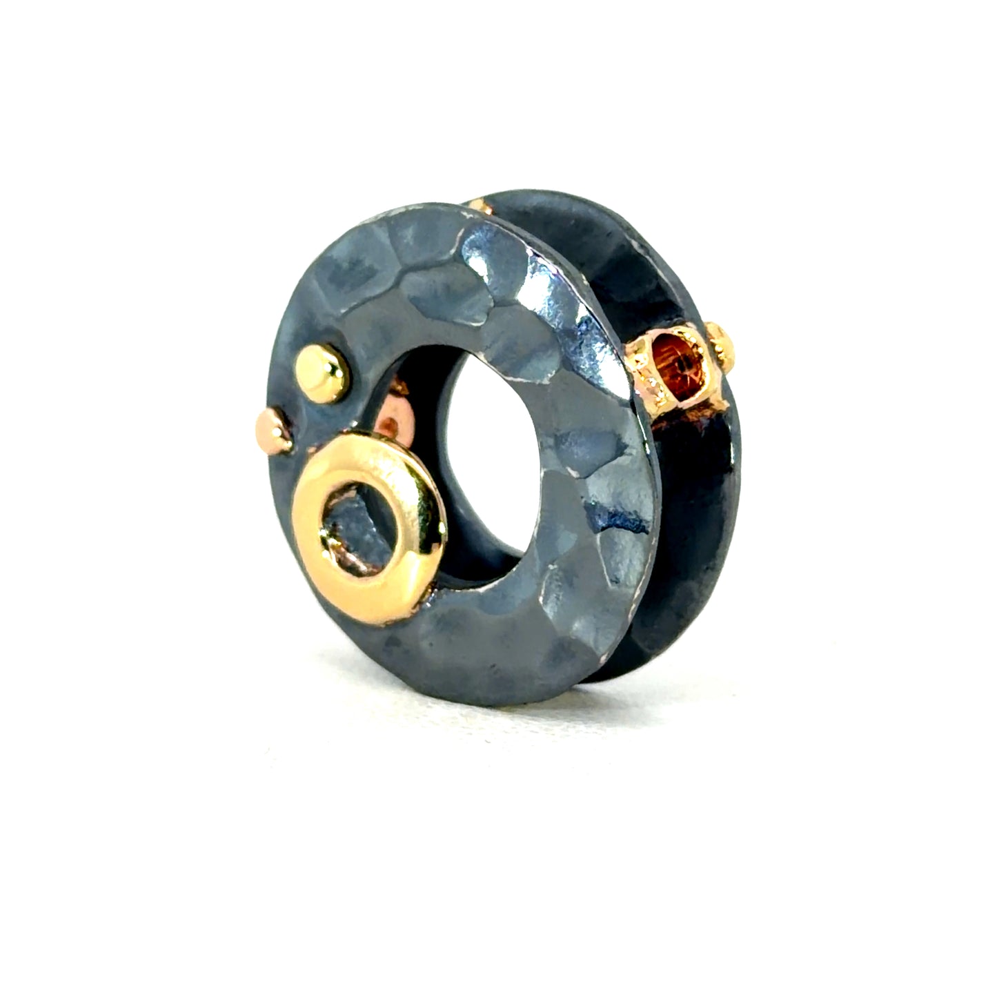 Oxidized Sterling Silver Donut Clasp with 18k Yellow and Rose Gold