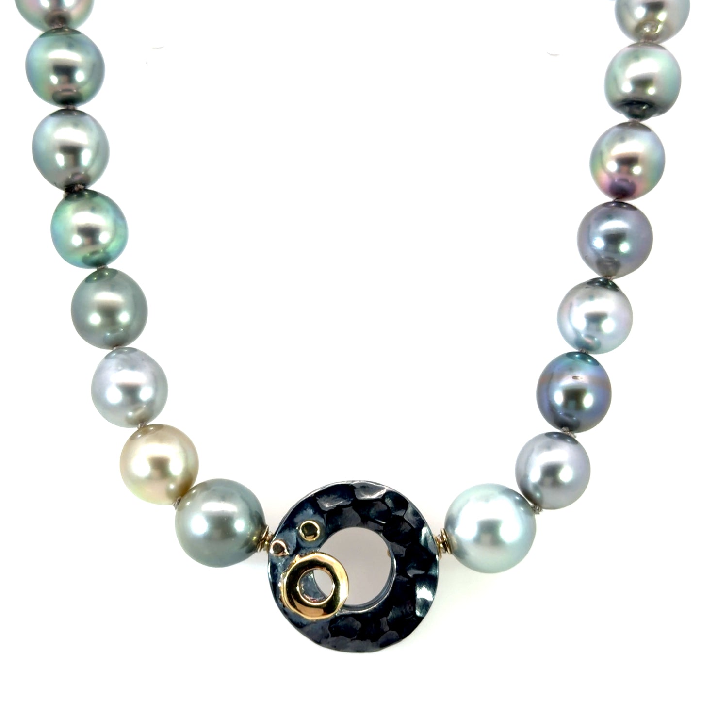 Oxidized Sterling Silver Donut Clasp with 18k Yellow and Rose Gold
